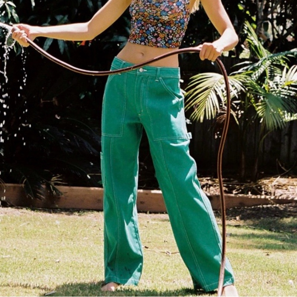 Wide leg green carpenter jeans